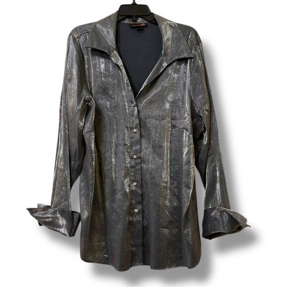 Ashley Stewart Tops - Ashley Stewart rhinestone metallic button down blouse